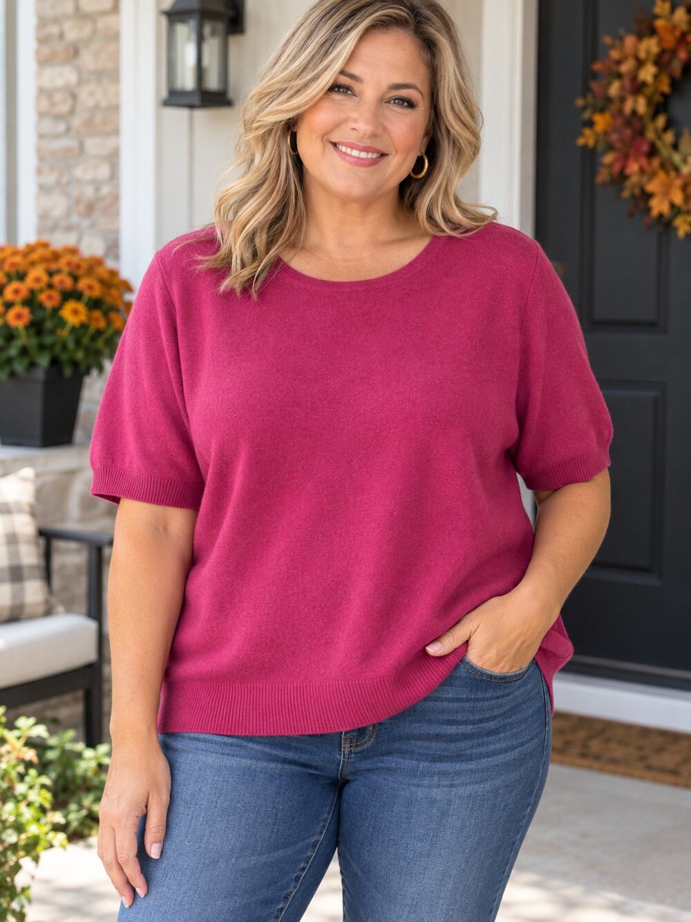 Lord & Taylor Women’s 2X Cashmere Short Sleeve Sweater Sherbert Pink Magenta